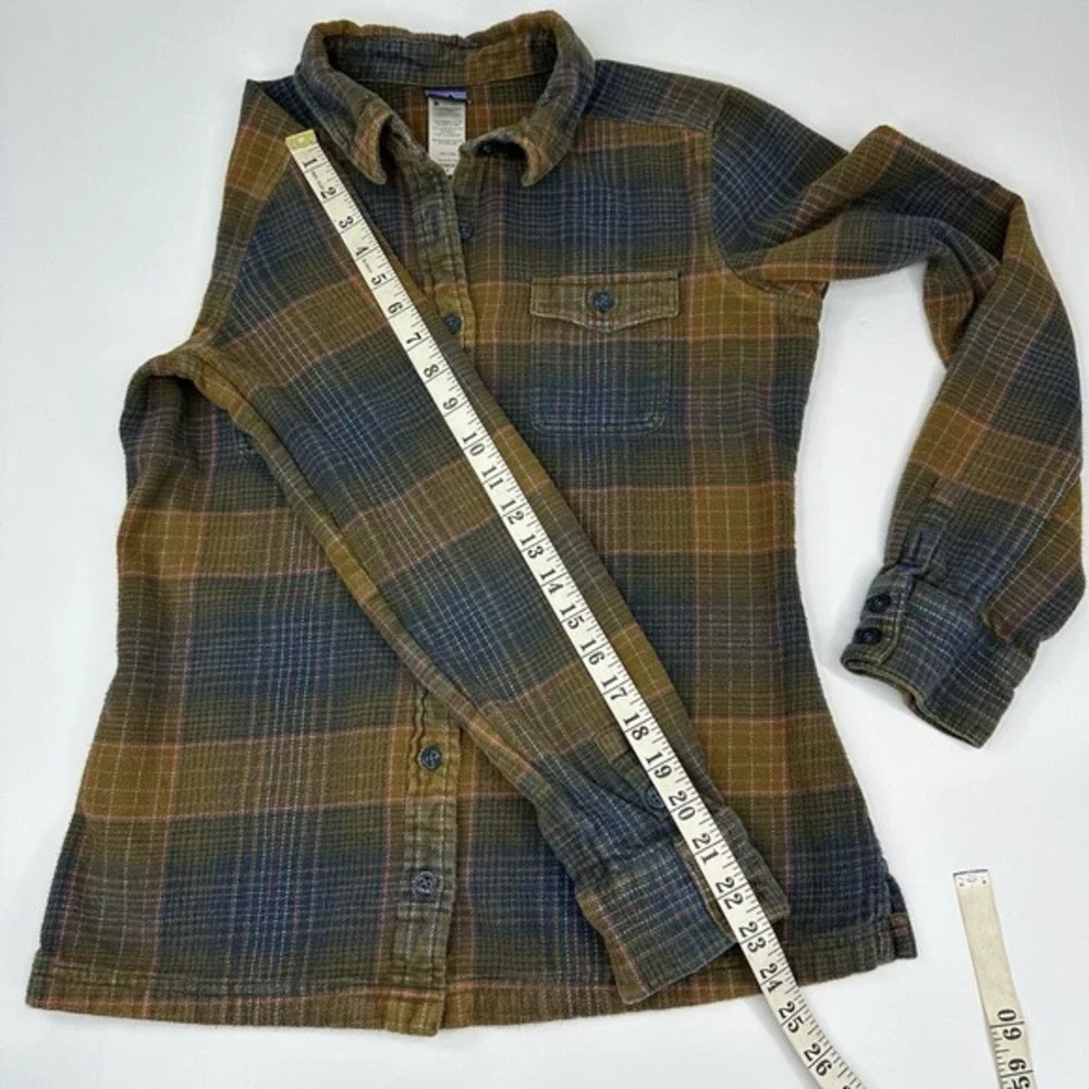 Patagonia Womens Fjord 4 Organic Cotton Flannel Plaid Button Down Shirt Brown - Picture 12 of 13